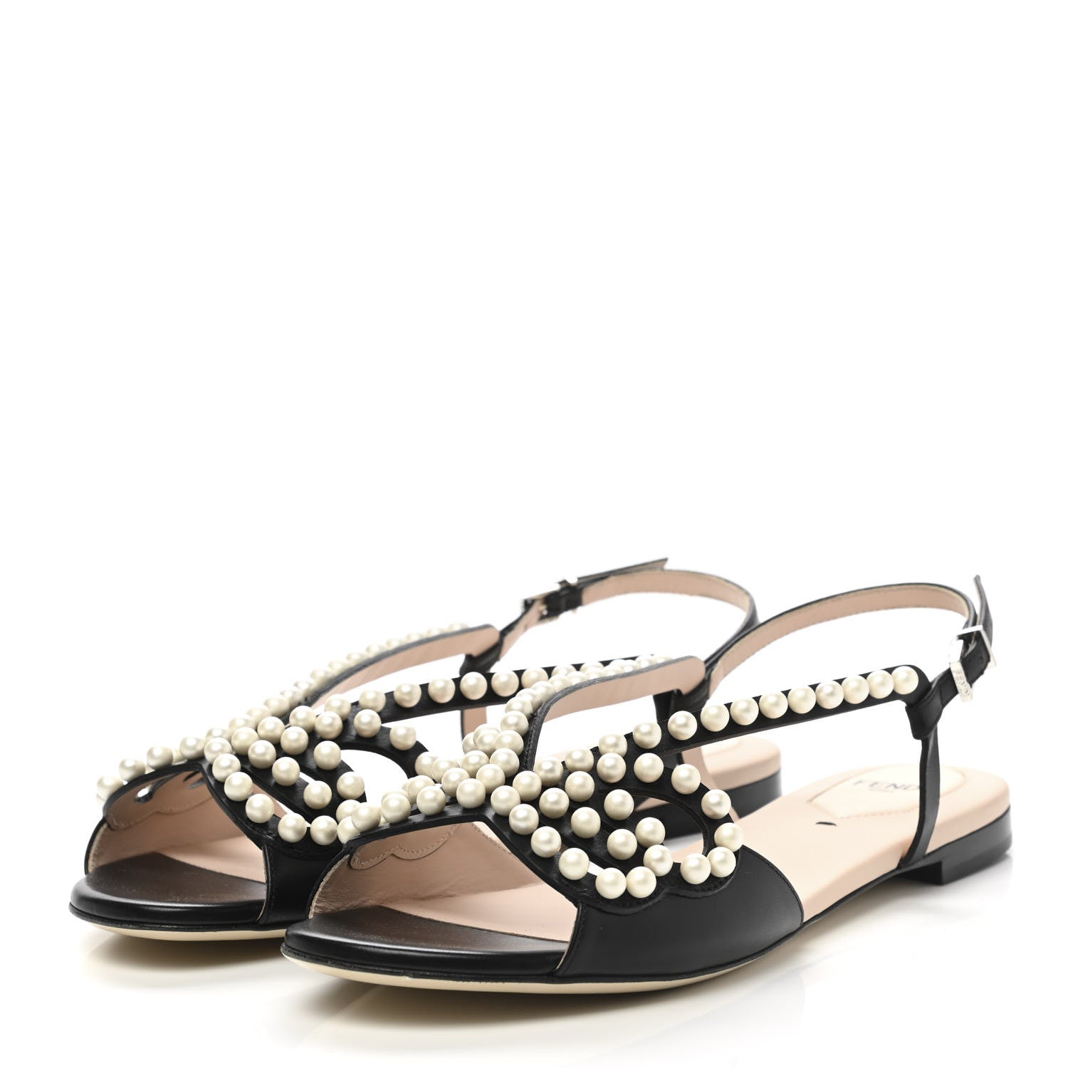 Fendi Calfskin Pearl Bow Sandals 39.5 Black 3 of 8