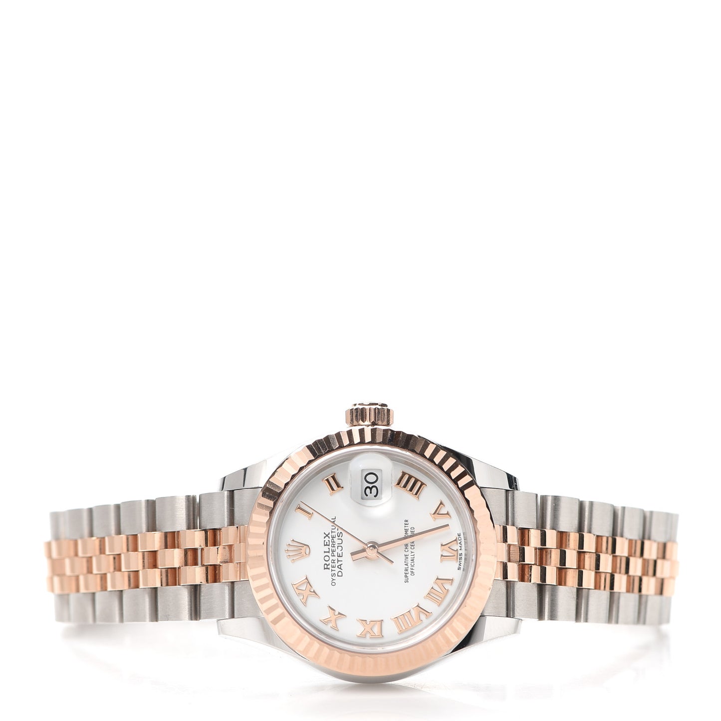 Stainless Steel 18K Everose Gold 28mm Oyster Perpetual Datejust Watch White Roman 279171
