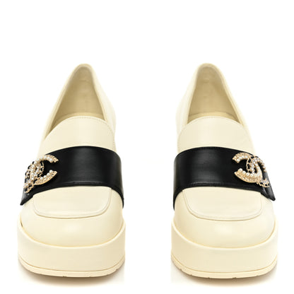 Chanel Lambskin Quilted CC Loafers 38 White Black 2 of 12