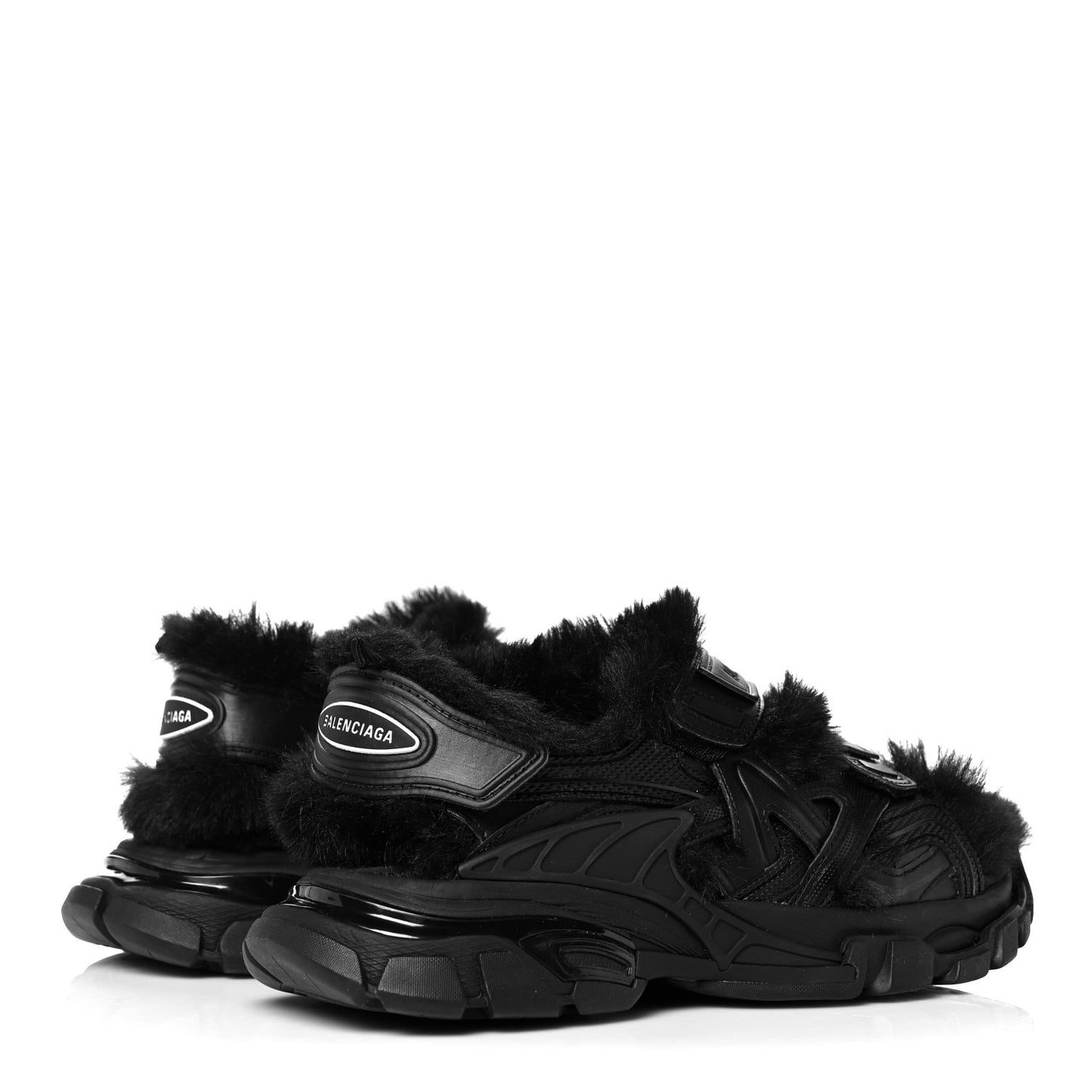 Faux Fur Rubber Mesh Womens Track Sandals 39 Black