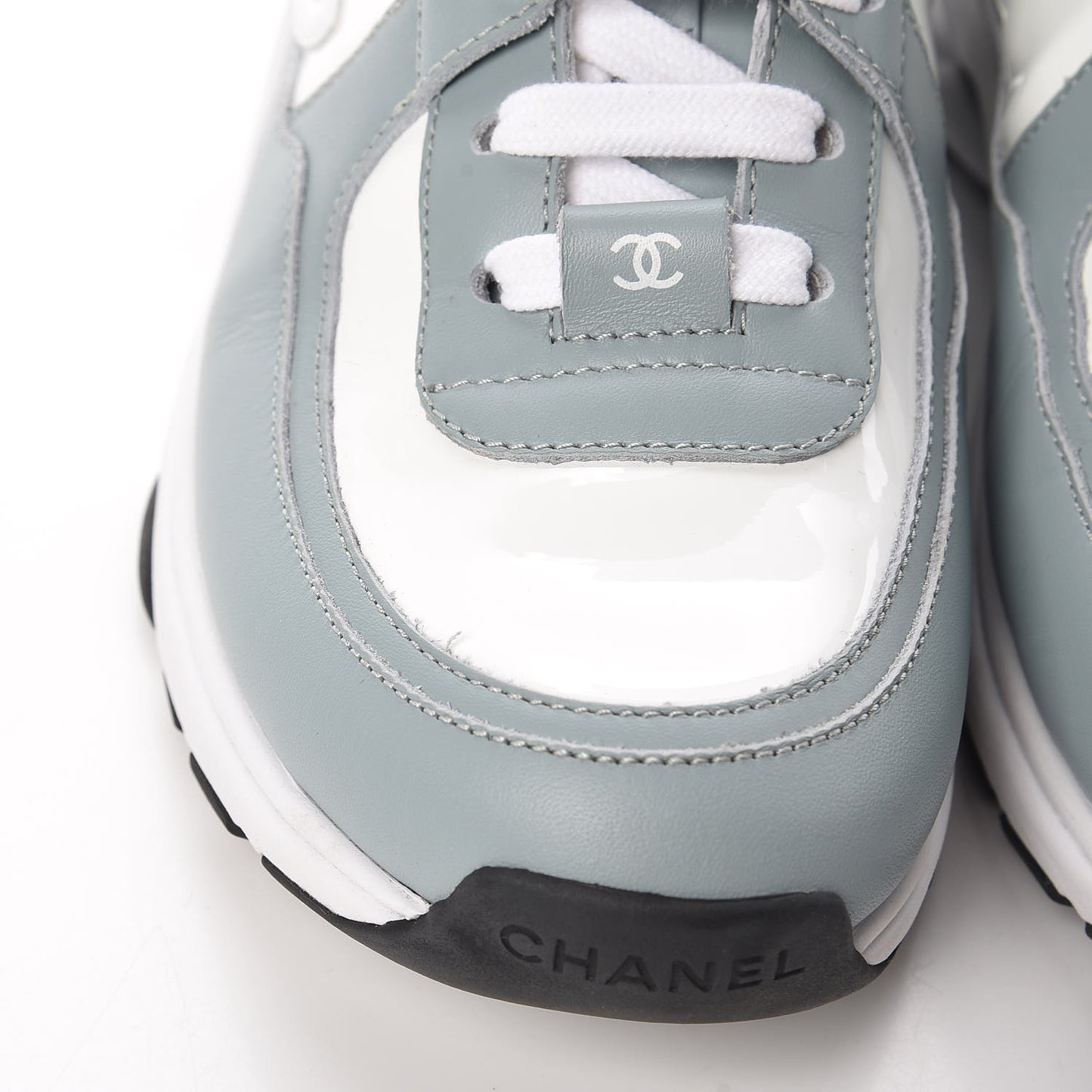 Patent Calfskin CC Womens Sneakers 37 White Light Blue