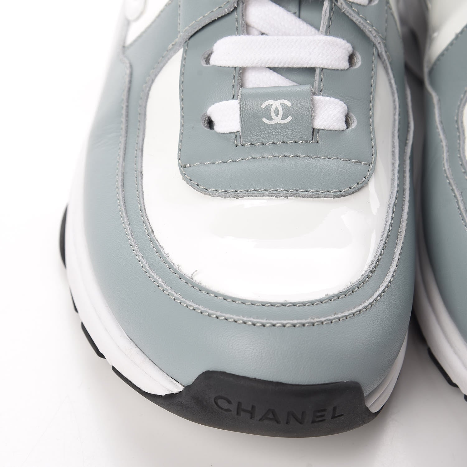 Chanel Patent Calfskin CC Womens Sneakers 37 White Light Blue 9 of 11