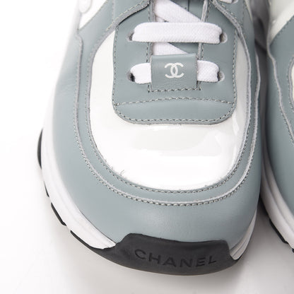 Chanel Patent Calfskin CC Womens Sneakers 37 White Light Blue 9 of 11