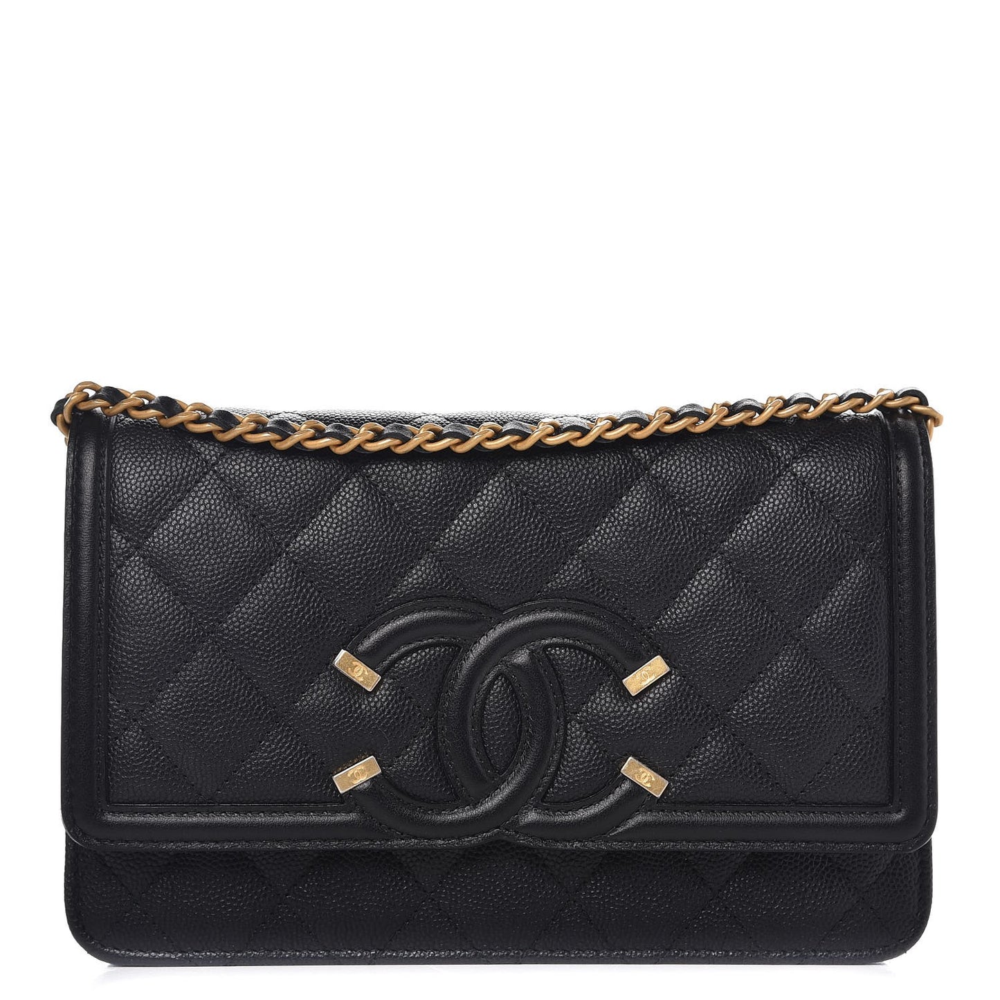 Caviar Quilted CC Filigree Wallet On Chain WOC Black