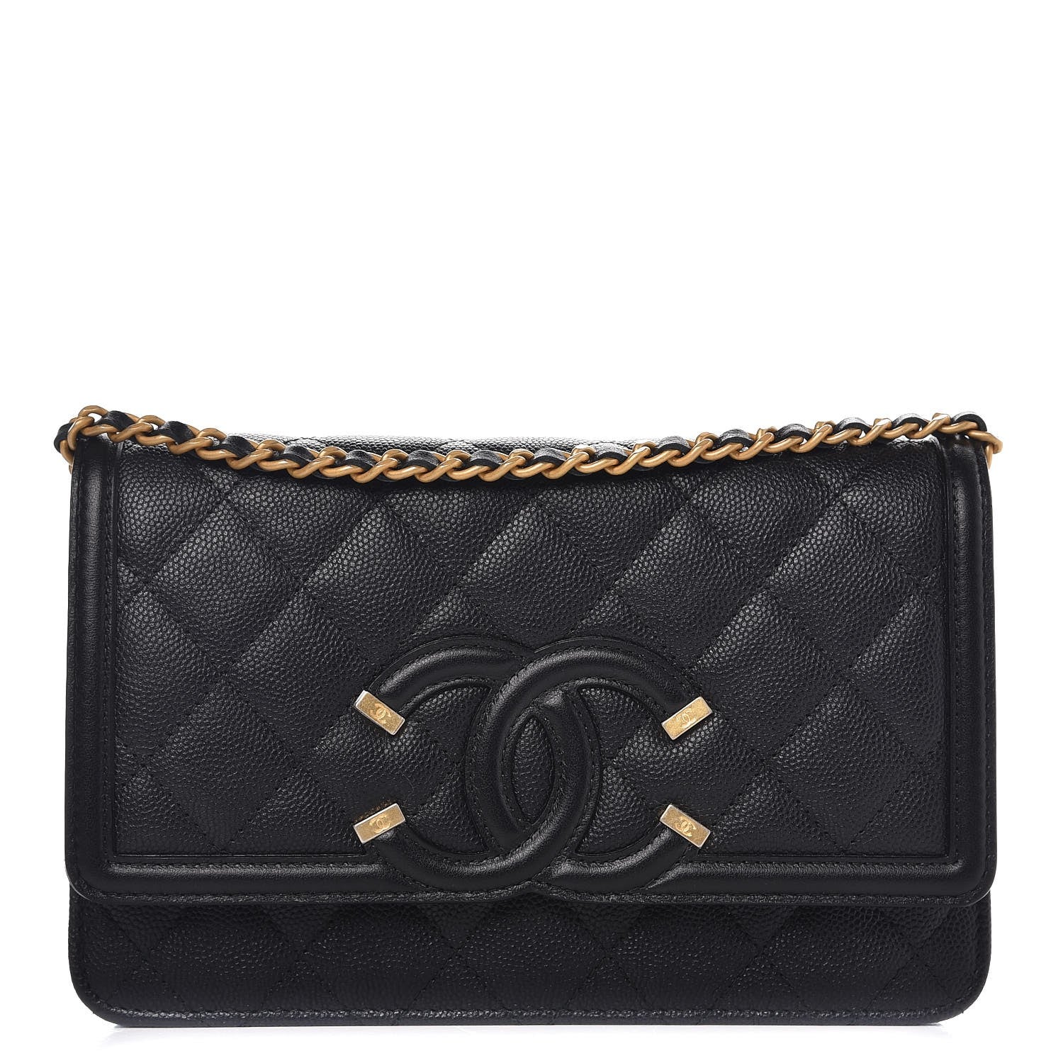Chanel Caviar Quilted CC Filigree Wallet On Chain WOC Black 1 of 8