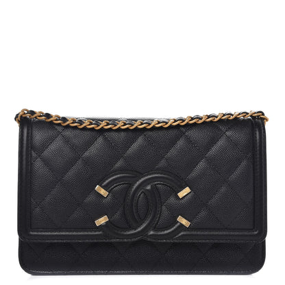 Chanel Caviar Quilted CC Filigree Wallet On Chain WOC Black 1 of 8