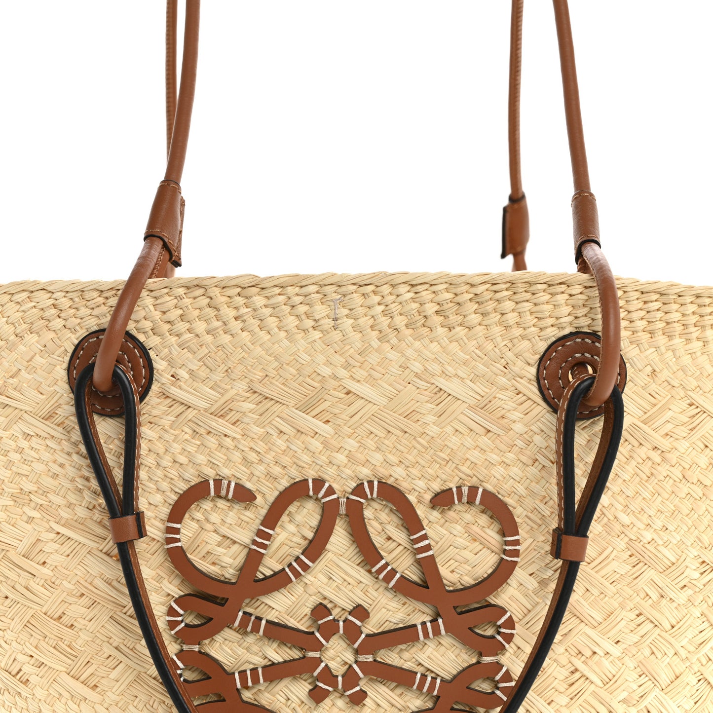 Calfskin Raffia Paulas Ibiza Medium Anagram Basket Tote Bag Natural Tan