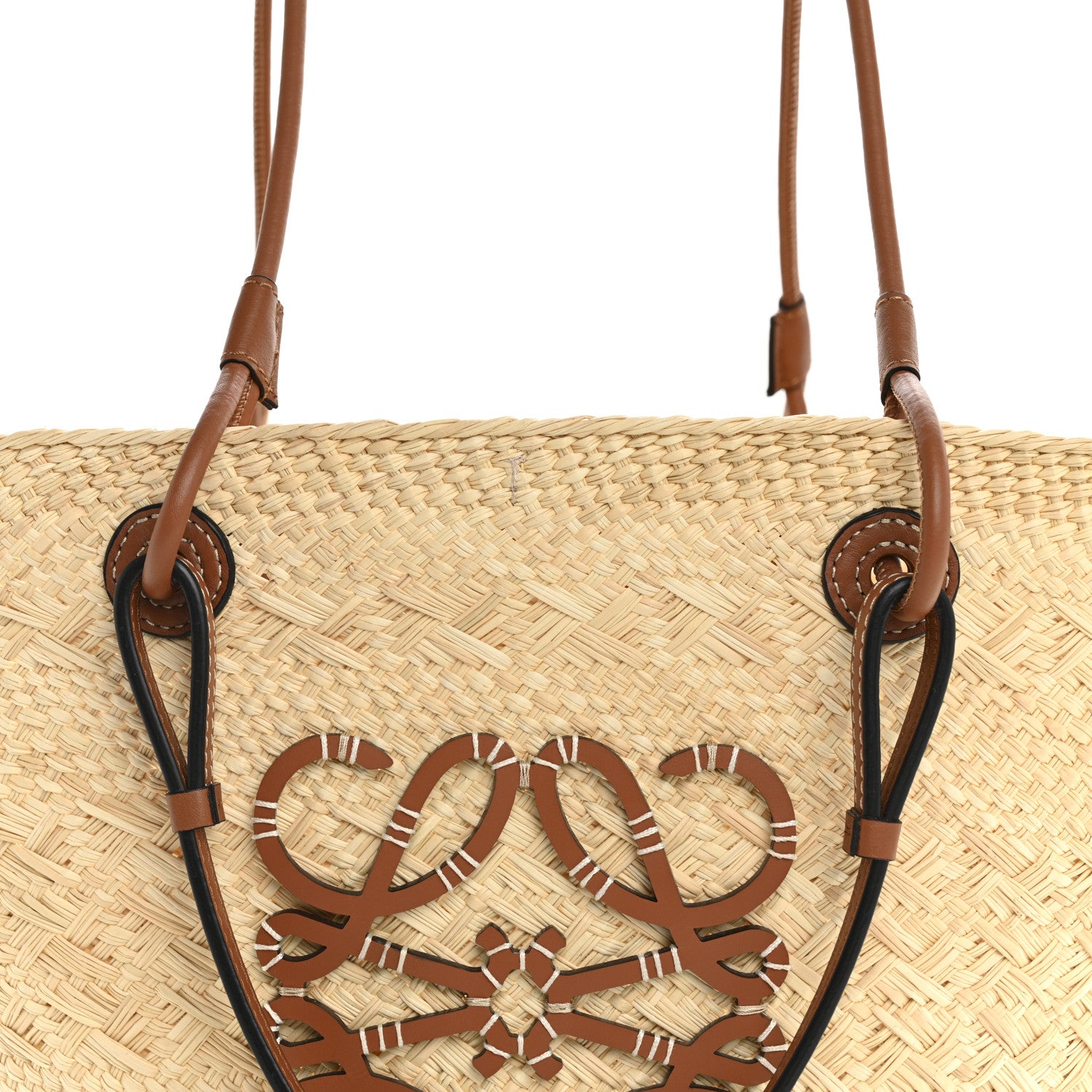 Loewe Calfskin Raffia Paulas Ibiza Medium Anagram Basket Tote Bag Natural Tan 8 of 11