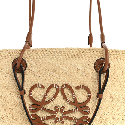 Loewe Calfskin Raffia Paulas Ibiza Medium Anagram Basket Tote Bag Natural Tan 8 of 11