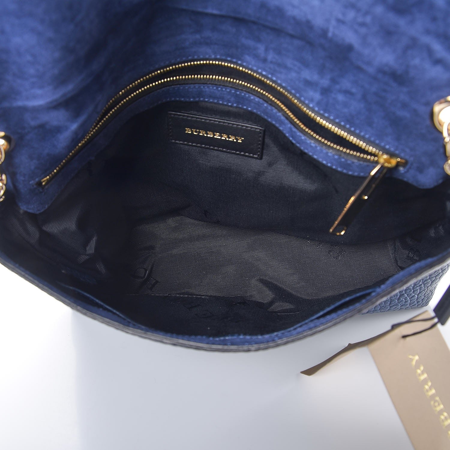 Burberry Signature Grain Large Mildenhall Shoulder Bag Blue Carbon 5 of 9