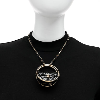 Chanel Metal Resin Quilted Flap Bag Hoop Mirror Necklace Black Gold 3 of 6