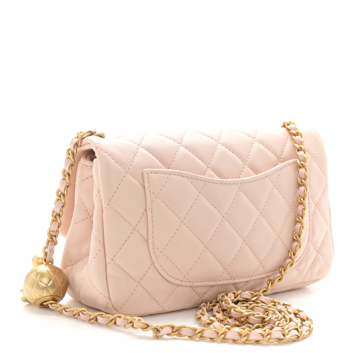 Lambskin Quilted Mini Rectangular Pearl Crush Flap Light Beige