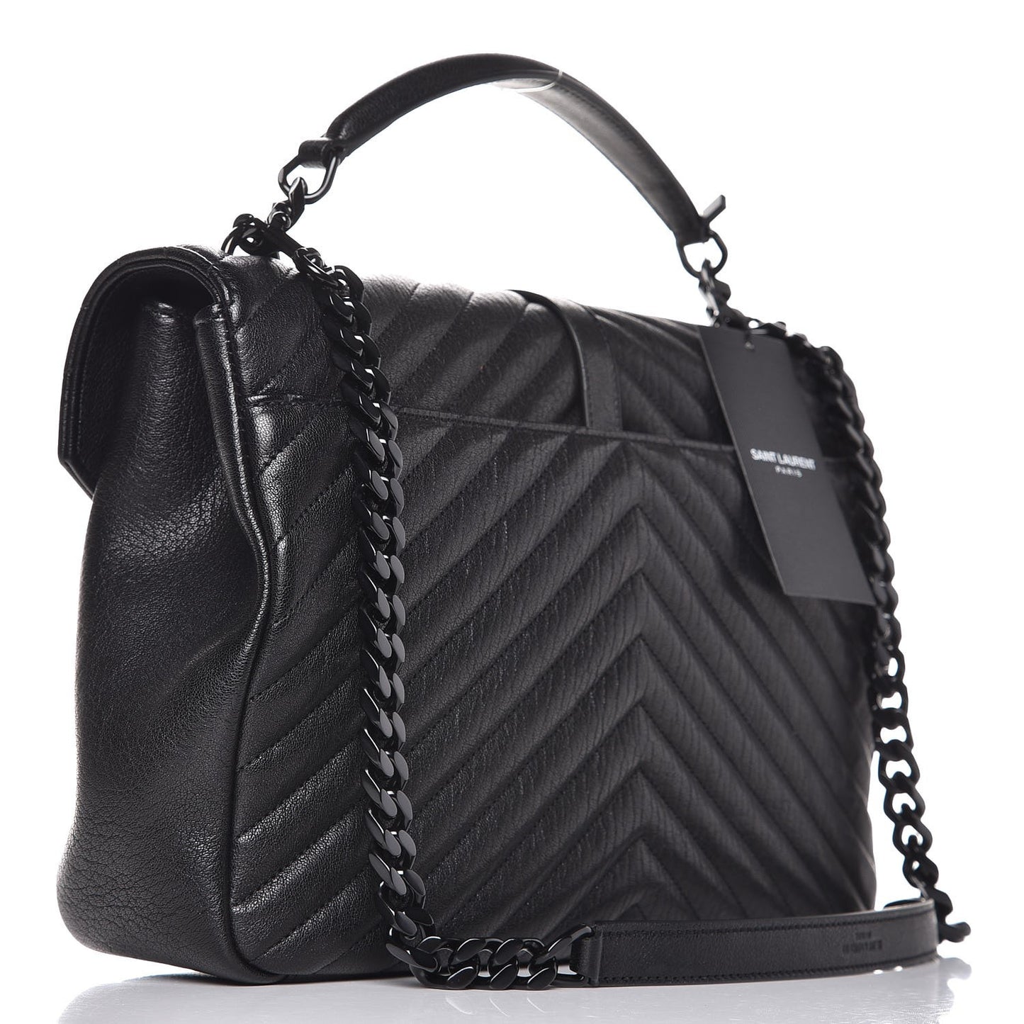 Sheepskin Matelasse Chevron Monogram Large College Satchel Black
