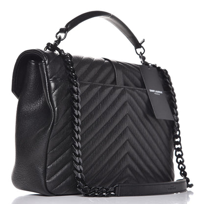 Saint Laurent Sheepskin Matelasse Chevron Monogram Large College Satchel Black 3 of 8