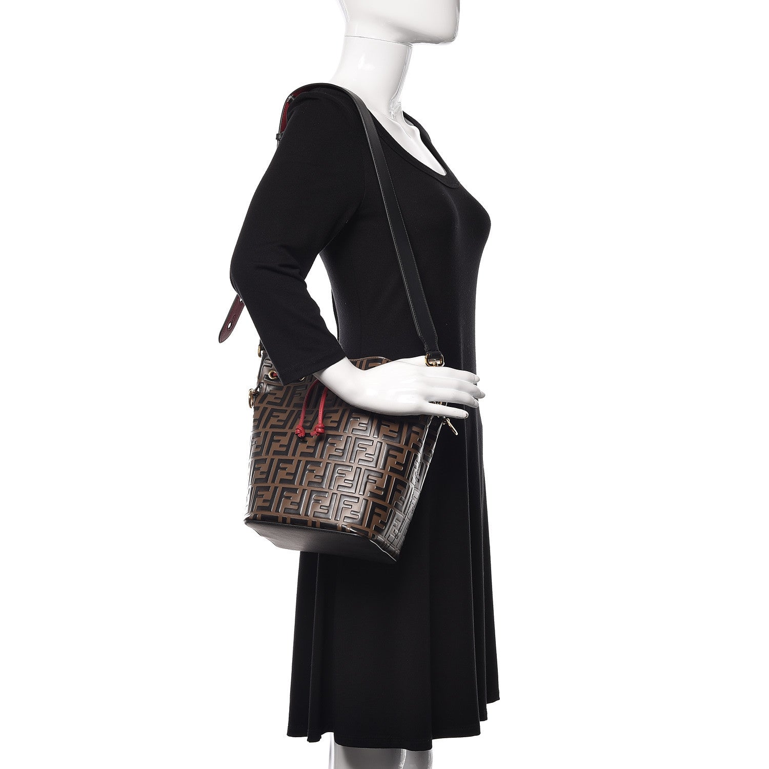 Fendi Vitello Grace F is Fendi Bi-Color FF 1974 Embossed Grande Mon Tresor Bucket Bag Maya Black Fragola 2 of 11