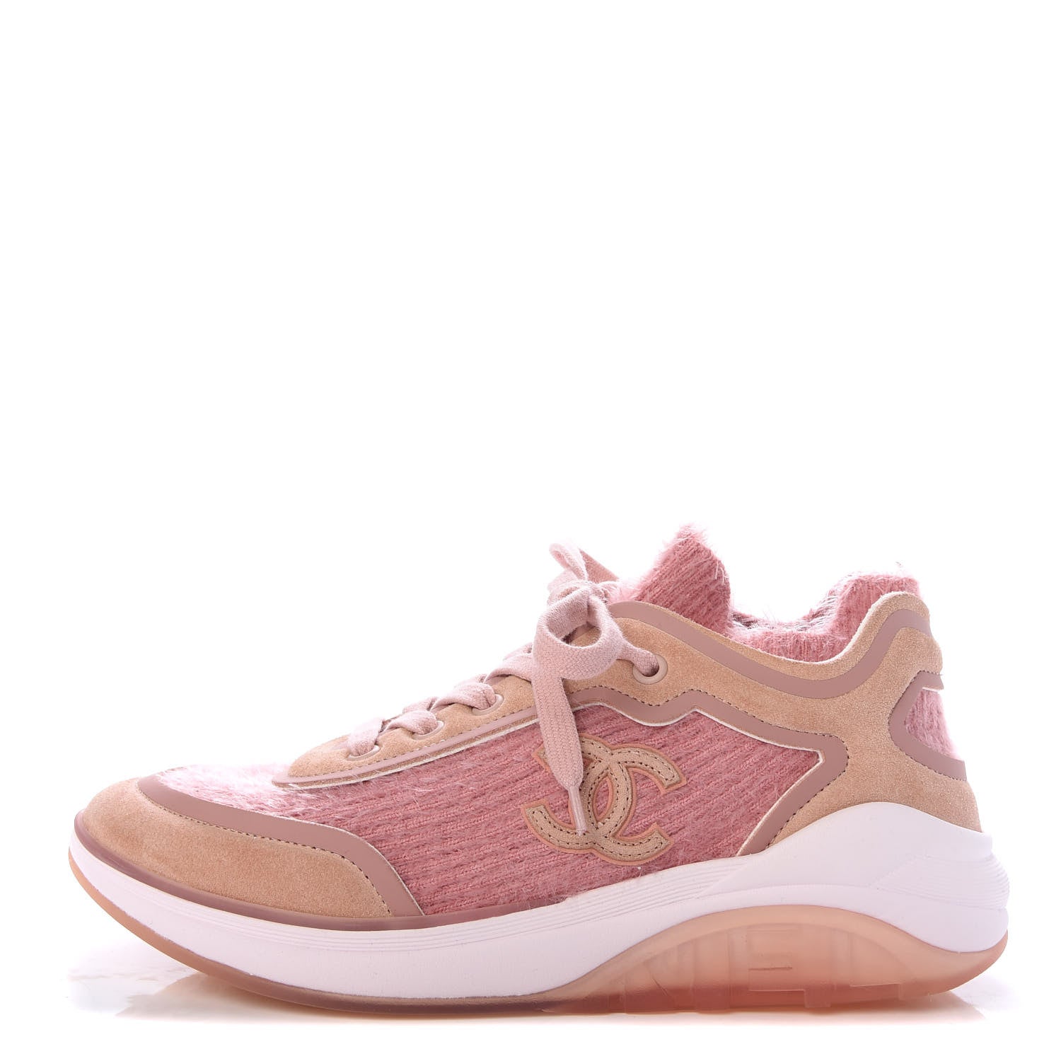 Chanel Fabric Calfskin Suede CC Womens Sneakers 37 Pink 1 of 9