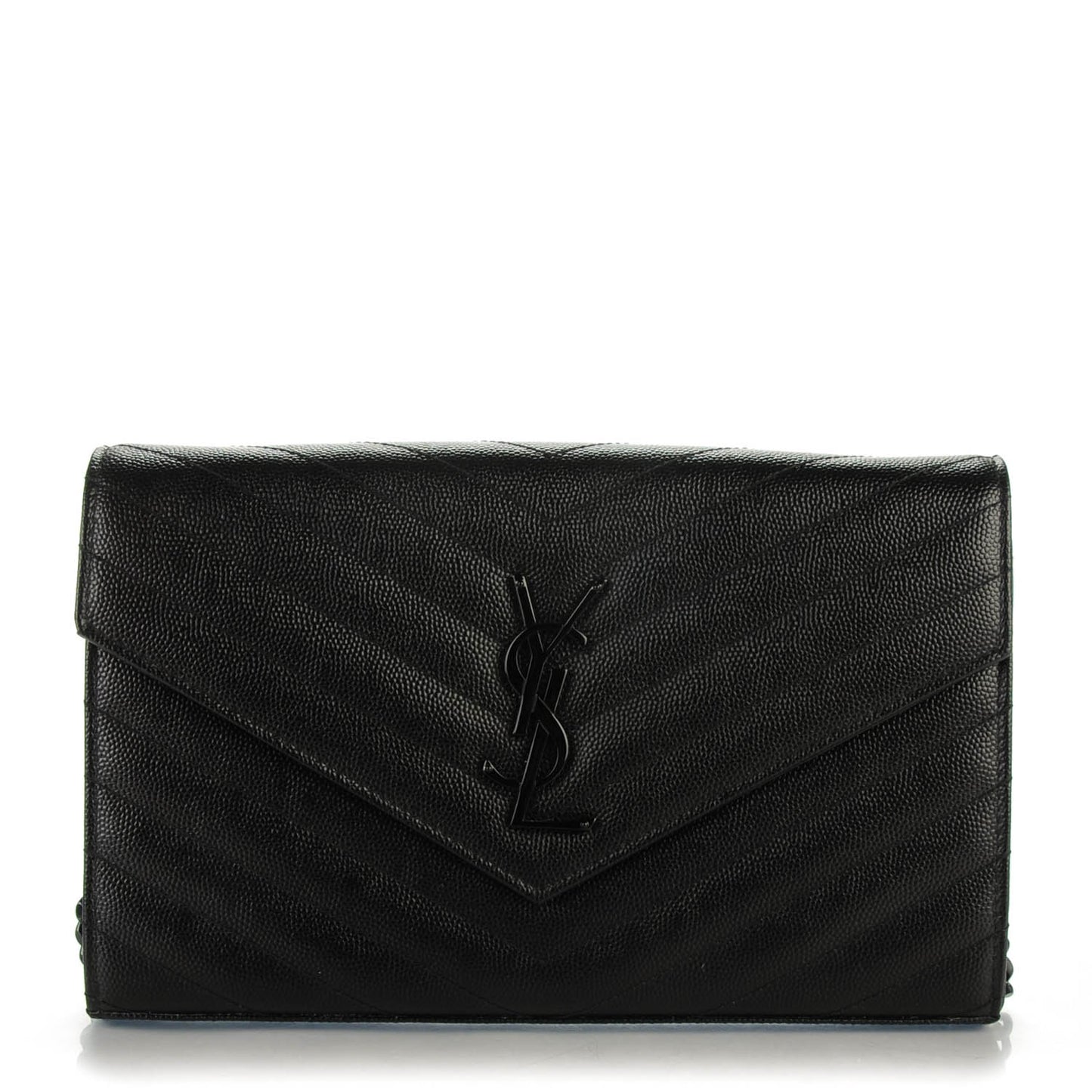 Grain De Poudre Matelasse Chevron Medium Monogram Chain Wallet Black