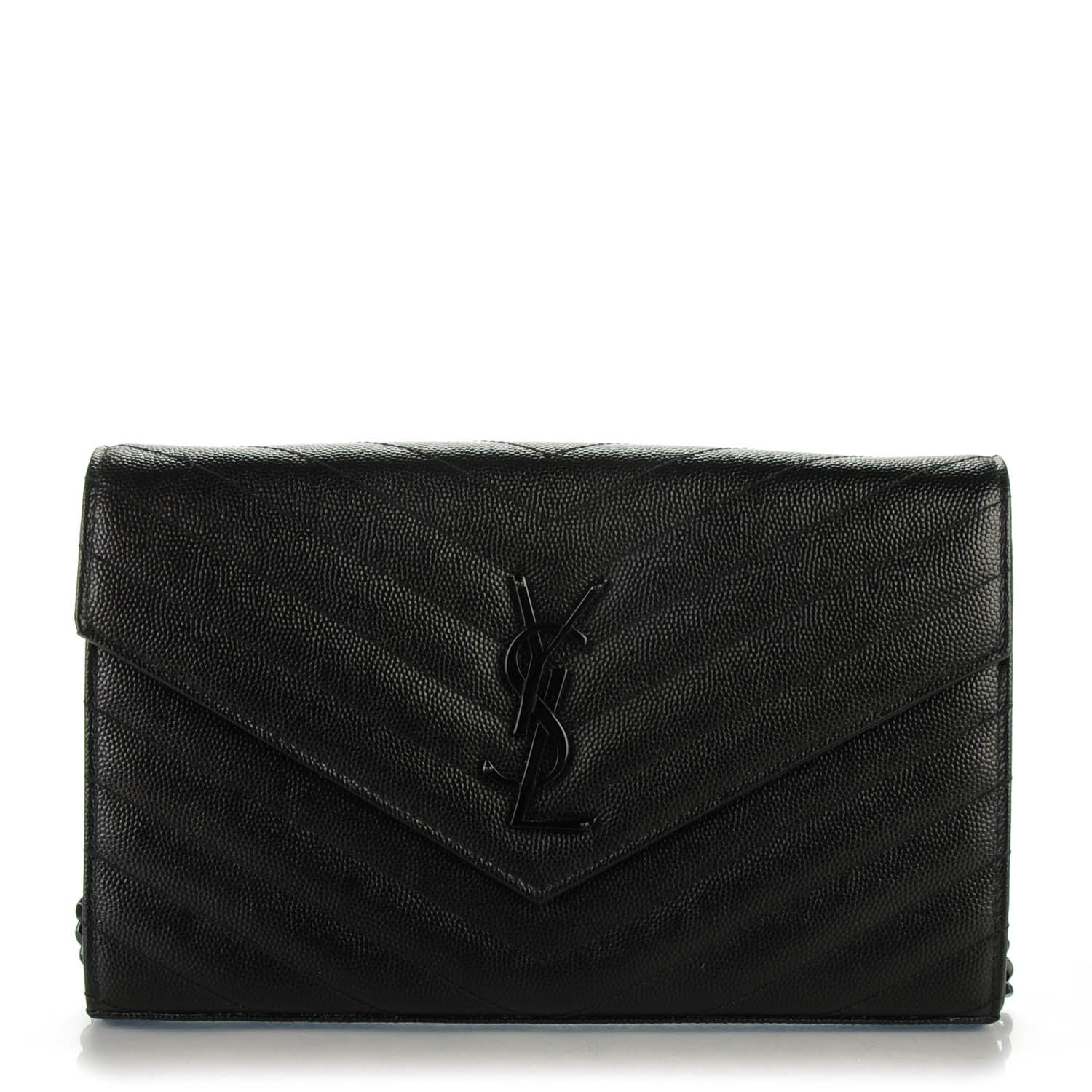 Saint Laurent Grain De Poudre Matelasse Chevron Medium Monogram Chain Wallet Black 1 of 7