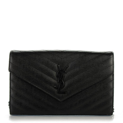 Saint Laurent Grain De Poudre Matelasse Chevron Medium Monogram Chain Wallet Black 1 of 7