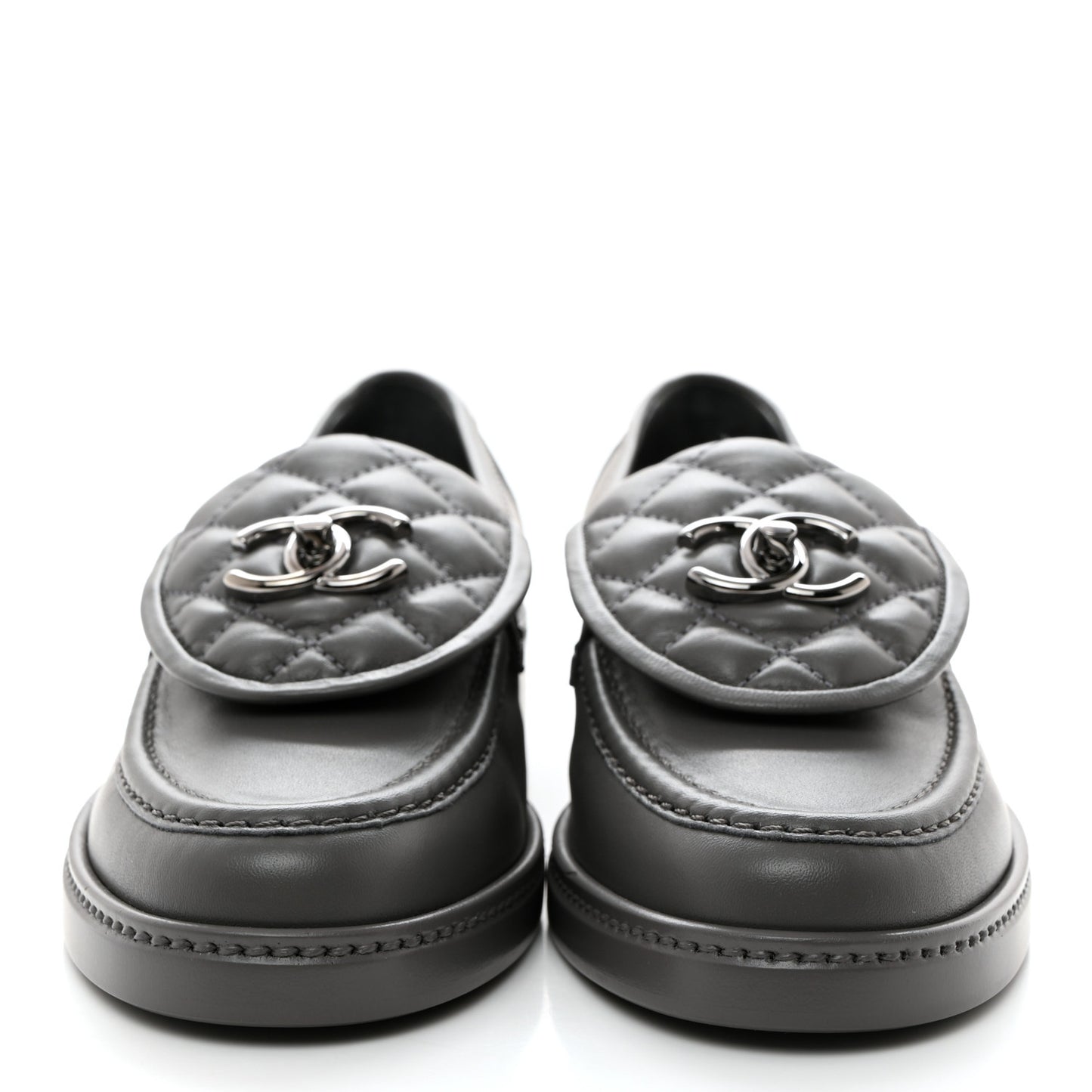 Lambskin Quilted CC Turnlock Loafers 37 Grey