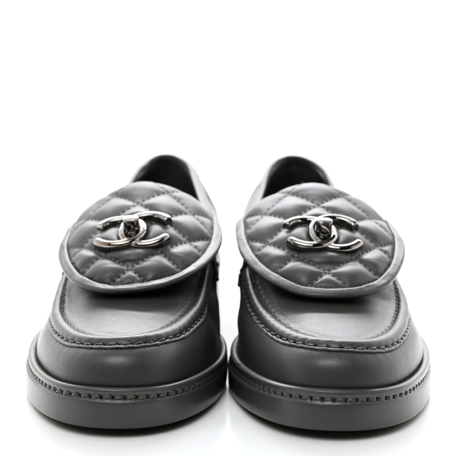 Chanel Lambskin Quilted CC Turnlock Loafers 37 Grey 2 of 9