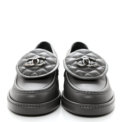 Chanel Lambskin Quilted CC Turnlock Loafers 37 Grey 2 of 9