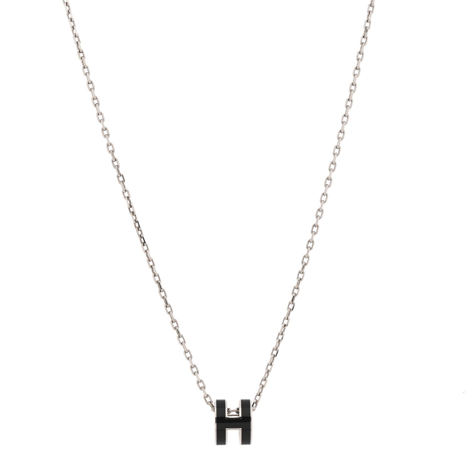 Hermes Lacquered Palladium Mini Pop H Pendant Necklace Black 4 of 7