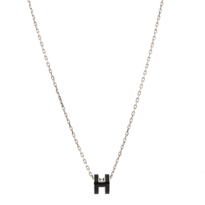 Hermes Lacquered Palladium Mini Pop H Pendant Necklace Black 4 of 7