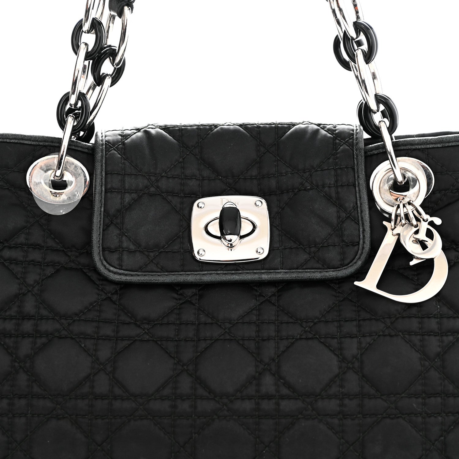 Christian Dior Satin Cannage Charming Lock Flap Shoulder Bag Black 10 of 15