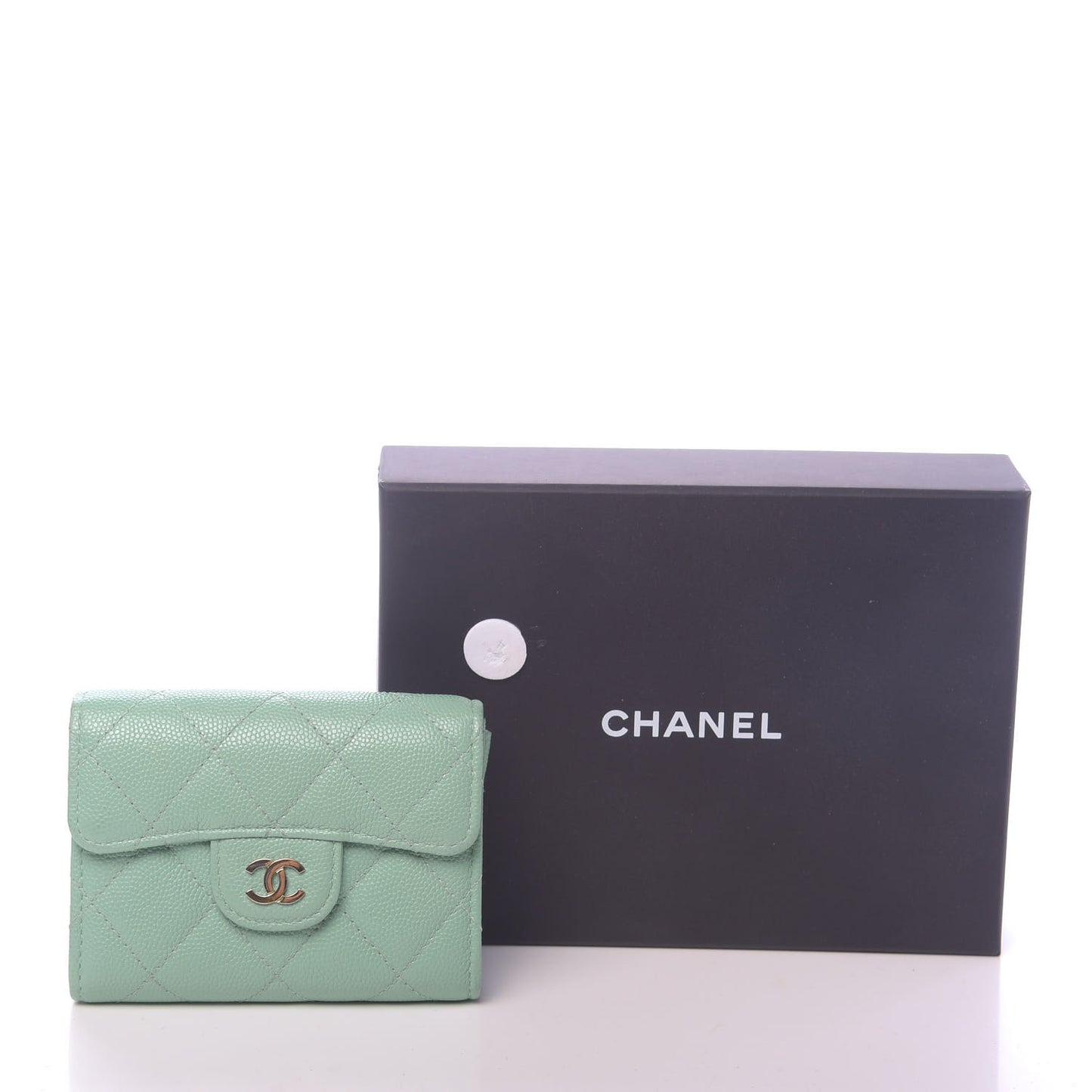 Caviar Quilted Flap Card Holder Wallet Light Blue