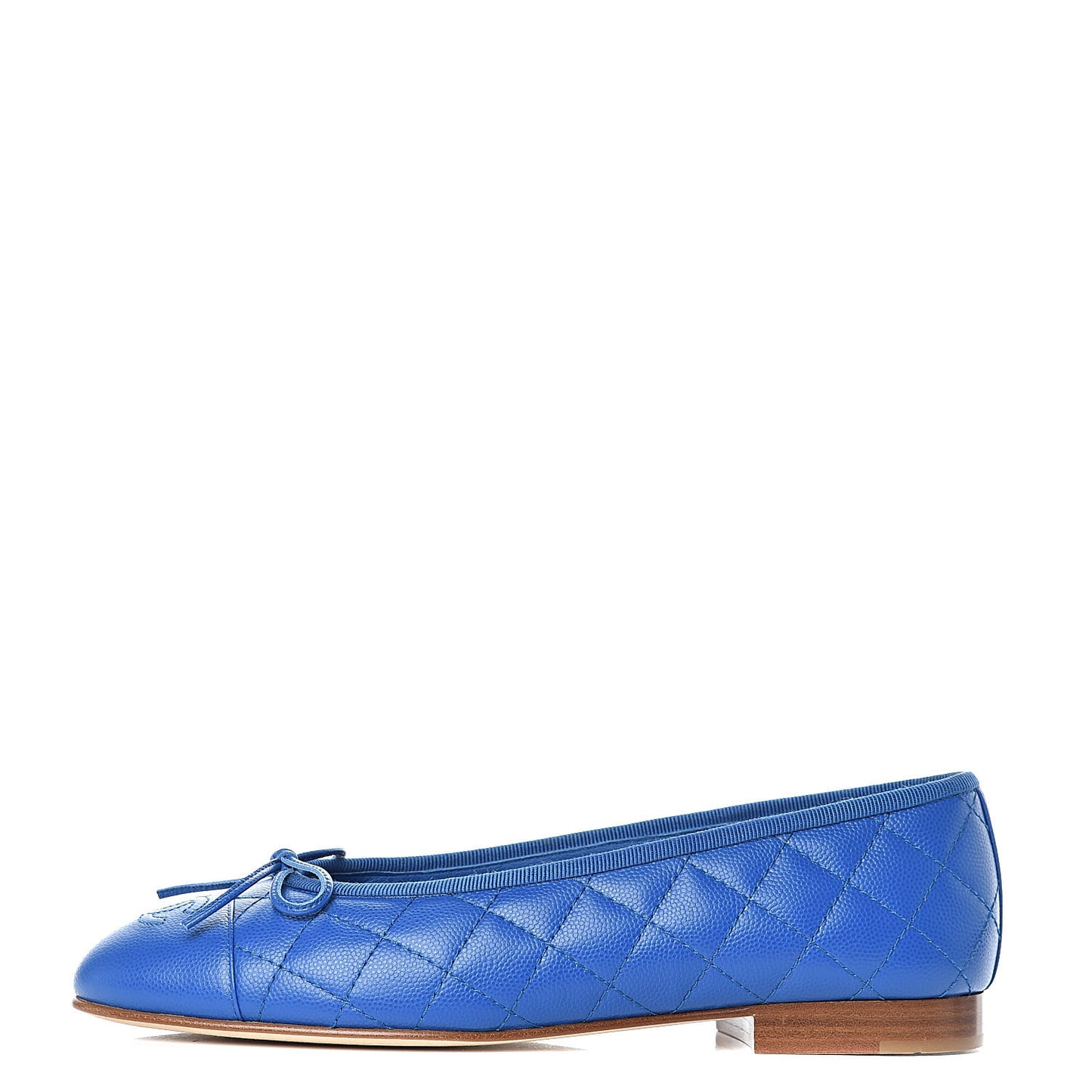 Caviar Quilted CC Cap Toe Ballerina Flats 38 Bright Blue