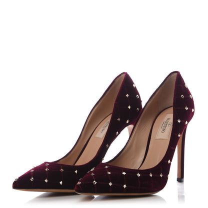 Valentino Garavani Velvet Rockstud Spike 105mm Pumps 37 Rubino 3 of 9