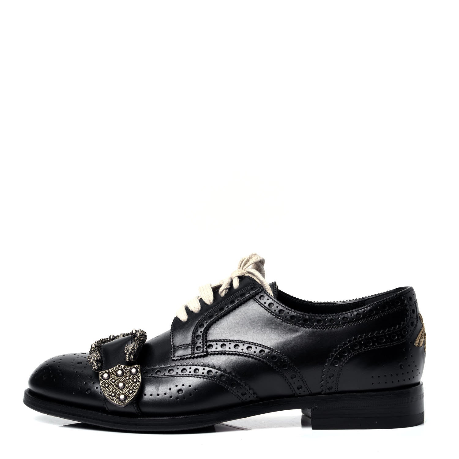 Gucci Calfskin Bee Embroidered Mens Queercore Brogue Derby Shoes 7.5 Black 1 of 6
