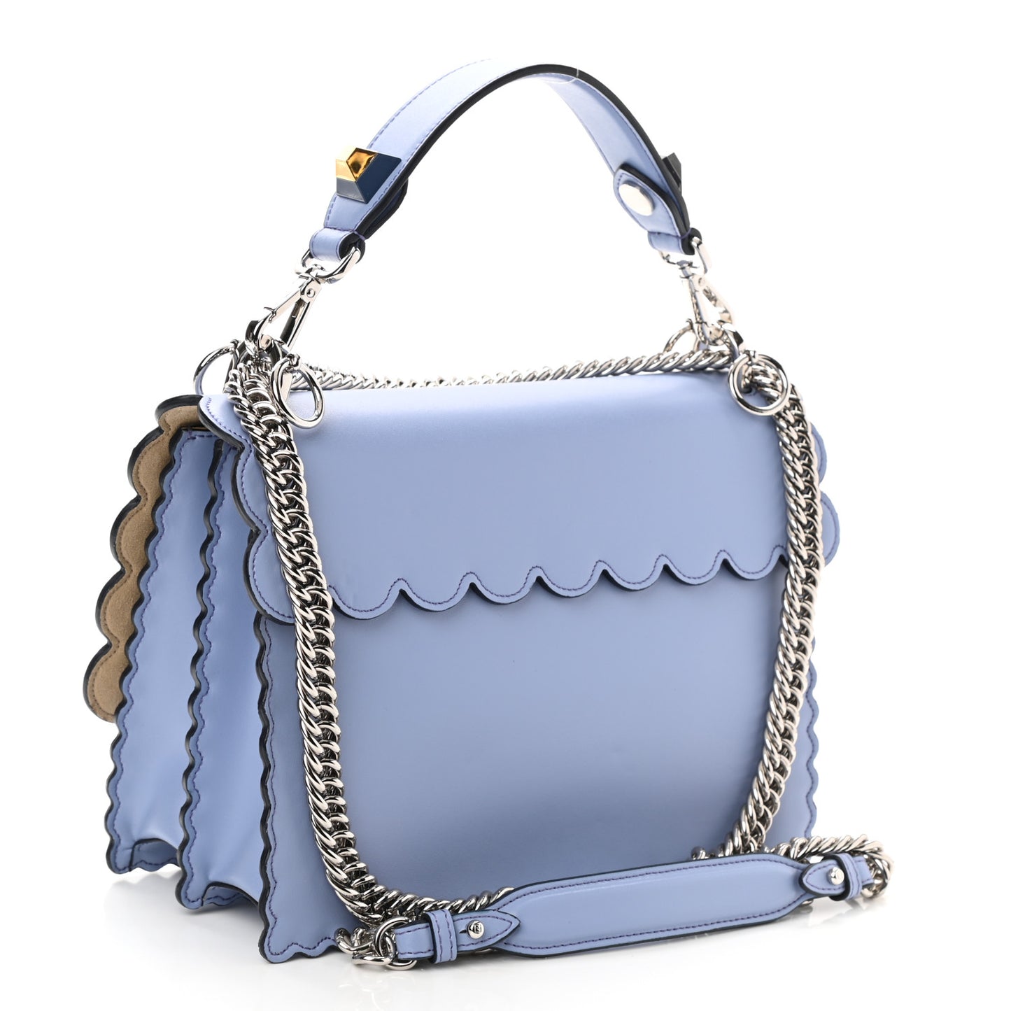 Vitello Liberty Scalloped Studded Kan I Shoulder Bag Azzurro Sky