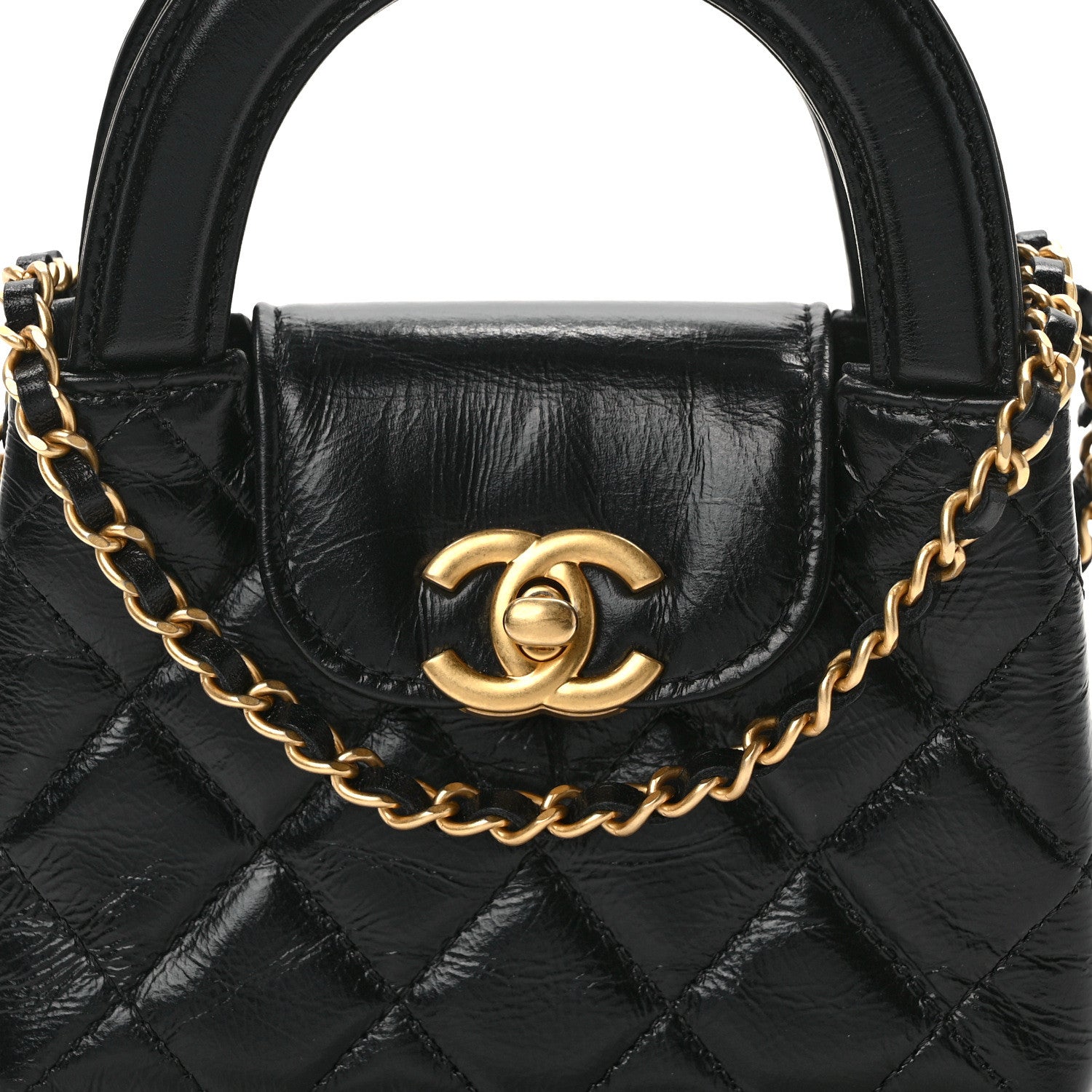 Chanel Shiny Aged Calfskin Quilted Mini Nano Kelly Shopper Black 8 of 11