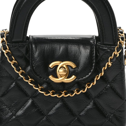 Chanel Shiny Aged Calfskin Quilted Mini Nano Kelly Shopper Black 8 of 11