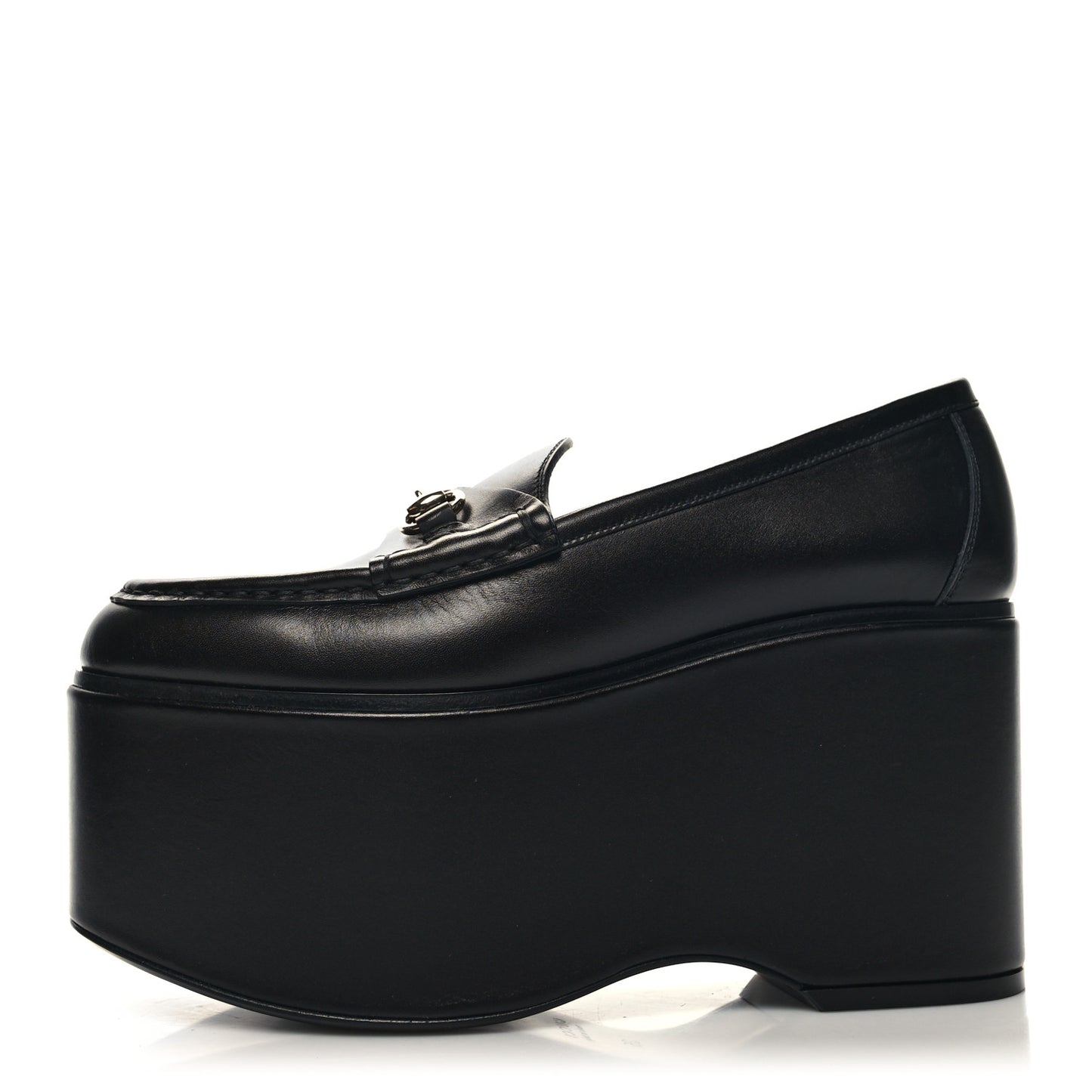 Ancora Calfskin Womens Horsebit Platform Loafers 35 Black