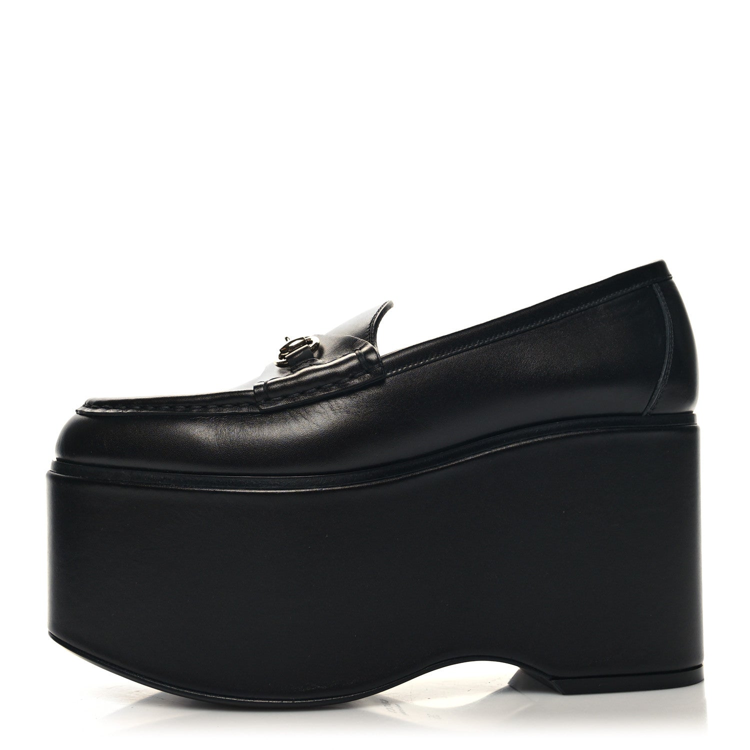 Gucci Ancora Calfskin Womens Horsebit Platform Loafers 35 Black 1 of 9