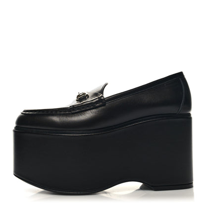 Gucci Ancora Calfskin Womens Horsebit Platform Loafers 35 Black 1 of 9