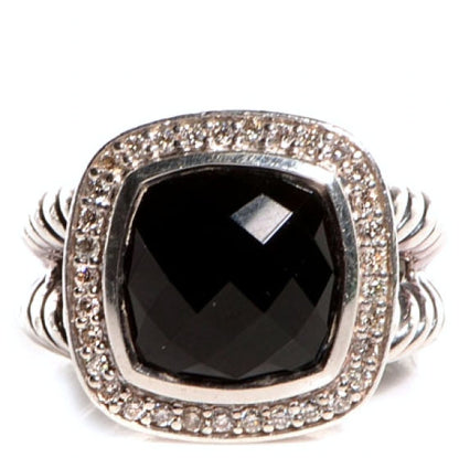 David Yurman Sterling Silver Diamond Black Onyx 11mm Albion Ring 53 6.5 1 of 4
