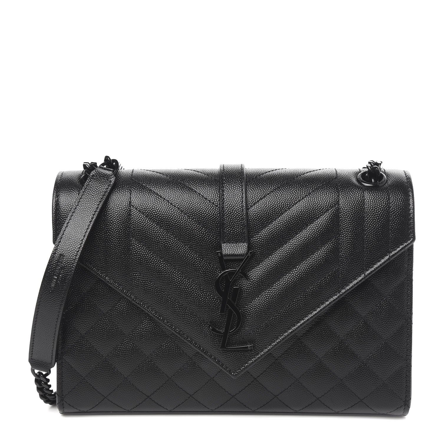 Saint Laurent Grain De Poudre Textured Mixed Matelasse Triquilt Medium Monogram Satchel Black 1 of 10