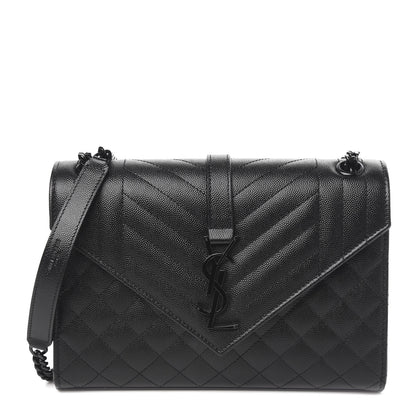 Saint Laurent Grain De Poudre Textured Mixed Matelasse Triquilt Medium Monogram Satchel Black 1 of 10