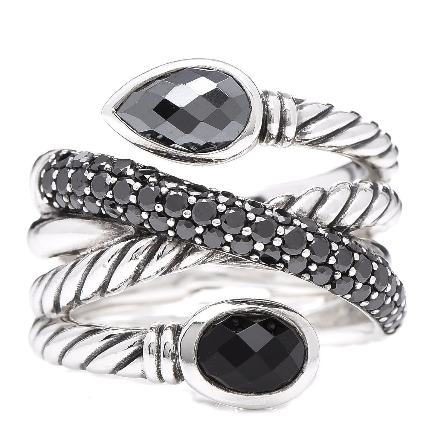 Sterling Silver Black Diamond Hematite Black Onyx Renaissance Ring 53 6.5