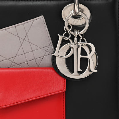 Christian Dior Calfskin Pockets Medium Lady Dior Black Red Grey 8 of 10