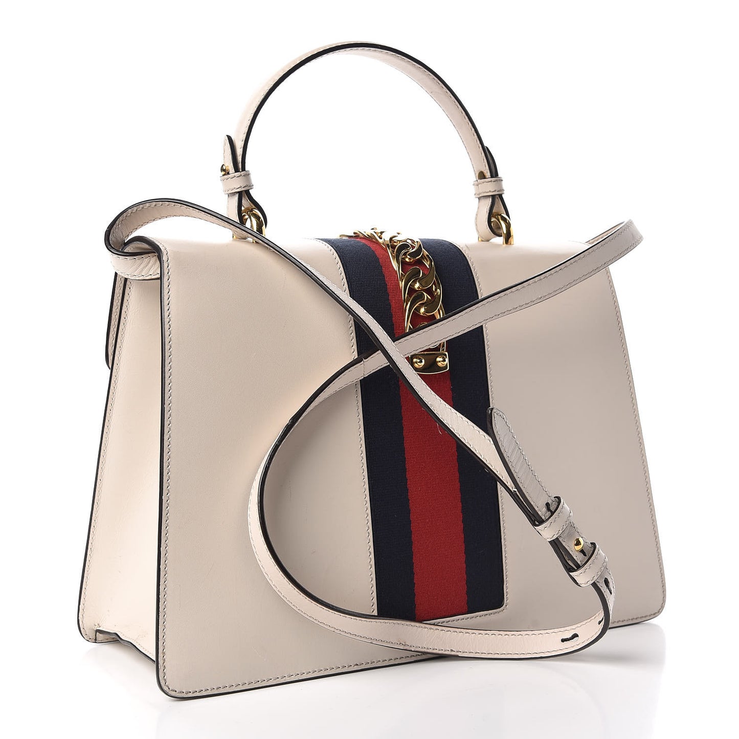 Calfskin Web Medium Sylvie Top Handle Bag White