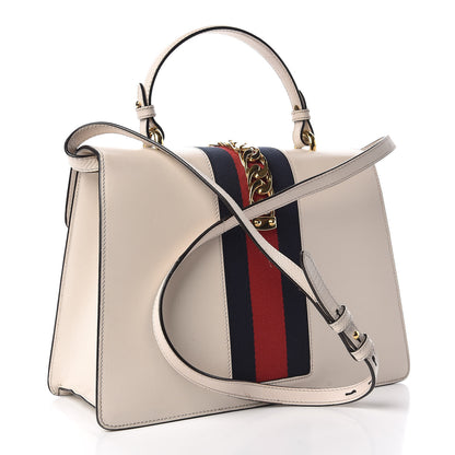 Gucci Calfskin Web Medium Sylvie Top Handle Bag White 4 of 20