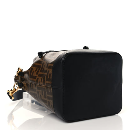 Fendi Glazed Fabric Vitello Grace F is Fendi FF 1974 Stamp Patch Grande Mon Tresor Bucket Bag Mogano Panna Black 4 of 11