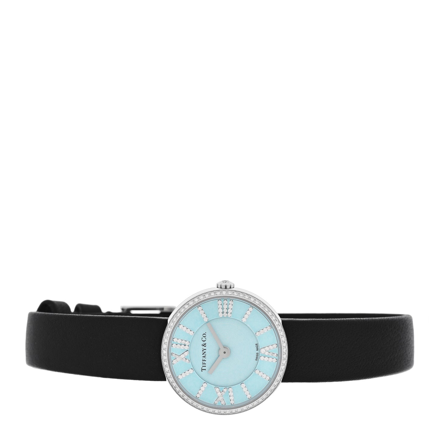 Stainless Steel Calfskin Diamond Bezel 24mm Atlas 2-Hand Quartz Watch Tiffany Blue