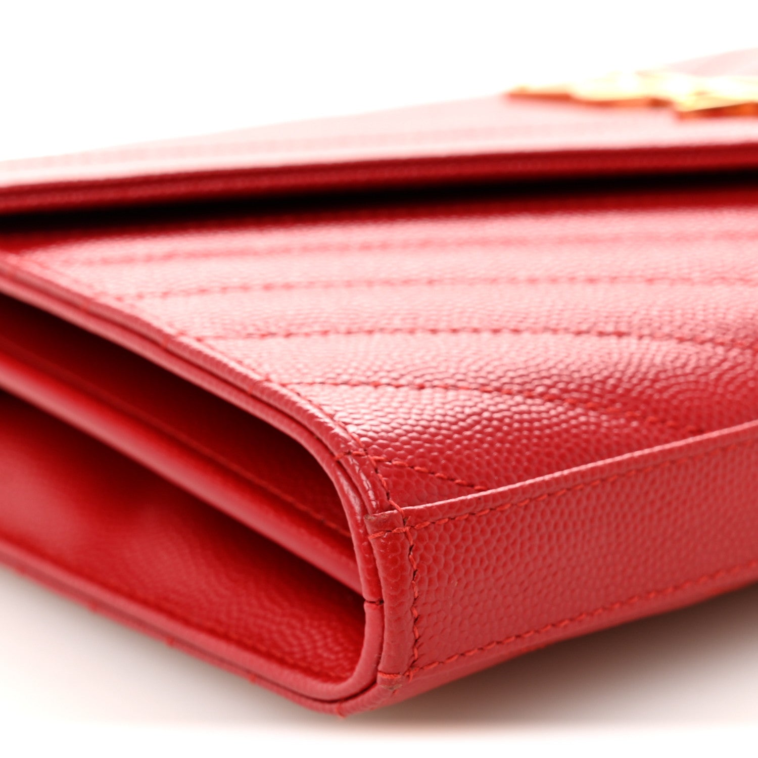 Saint Laurent Grain De Poudre Matelasse Chevron Monogram Chain Wallet New Red 8 of 9