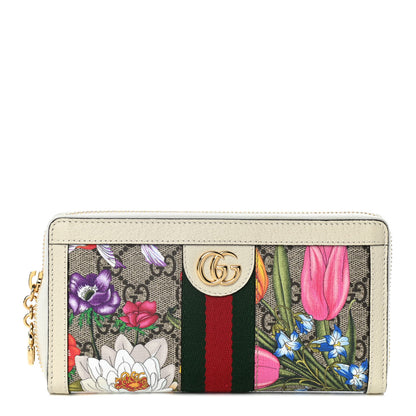 Gucci GG Supreme Monogram Flora Ophidia Zip Around Wallet White 1 of 10